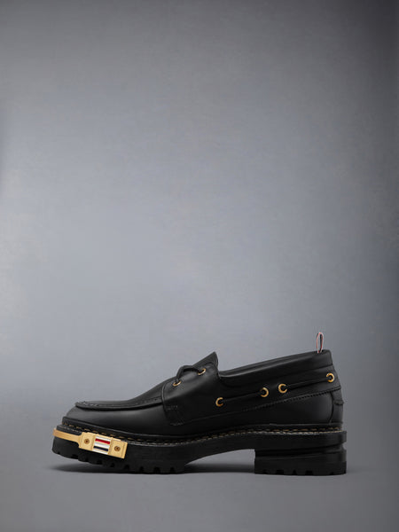 DISTRESSED CALF HIKING LEATHER SOLE BOAT SHOE BLACK