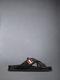 CRISS CROSS LOAFER SANDAL W/ RWB ENAMEL PLAQUE IN VITELLO CALF LEATHER
