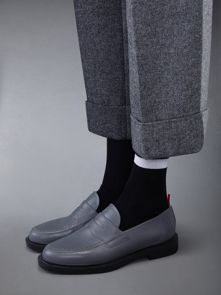 Pebble Grain Leather Rubber Sole Penny Loafer DARK GREY