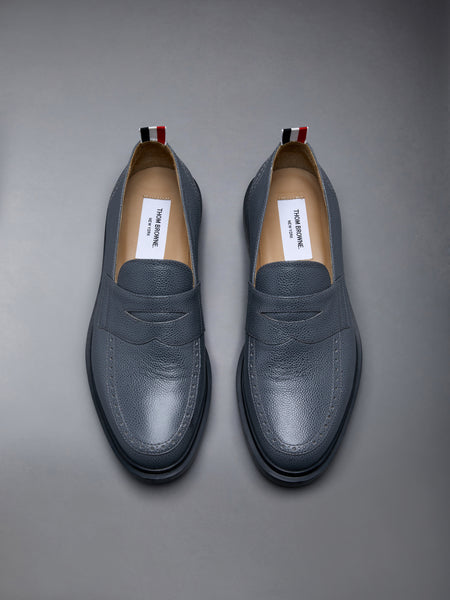 Pebble Grain Leather Rubber Sole Penny Loafer DARK GREY