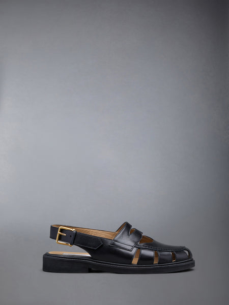 CALF LEATHER MICRO SOLE SLINGBACK PENNY LOAFER SANDAL BLACK