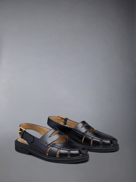 CALF LEATHER MICRO SOLE SLINGBACK PENNY LOAFER SANDAL BLACK