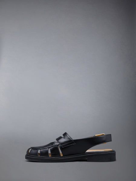 CALF LEATHER MICRO SOLE SLINGBACK PENNY LOAFER SANDAL BLACK