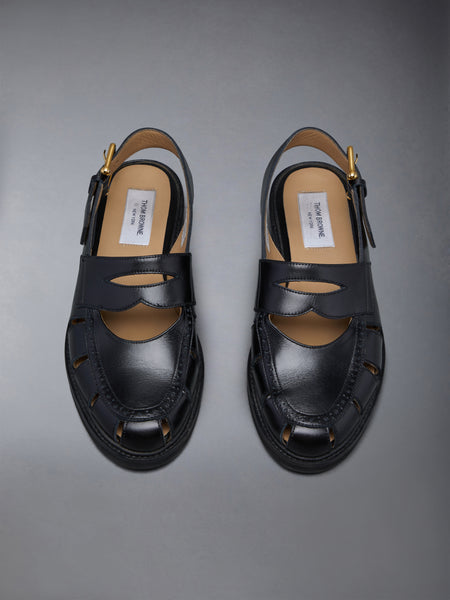 CALF LEATHER MICRO SOLE SLINGBACK PENNY LOAFER SANDAL BLACK