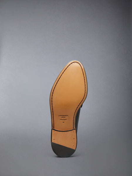 CALF LEATHER SOLE PLEATED VARSITY LOAFER MULE BLACK