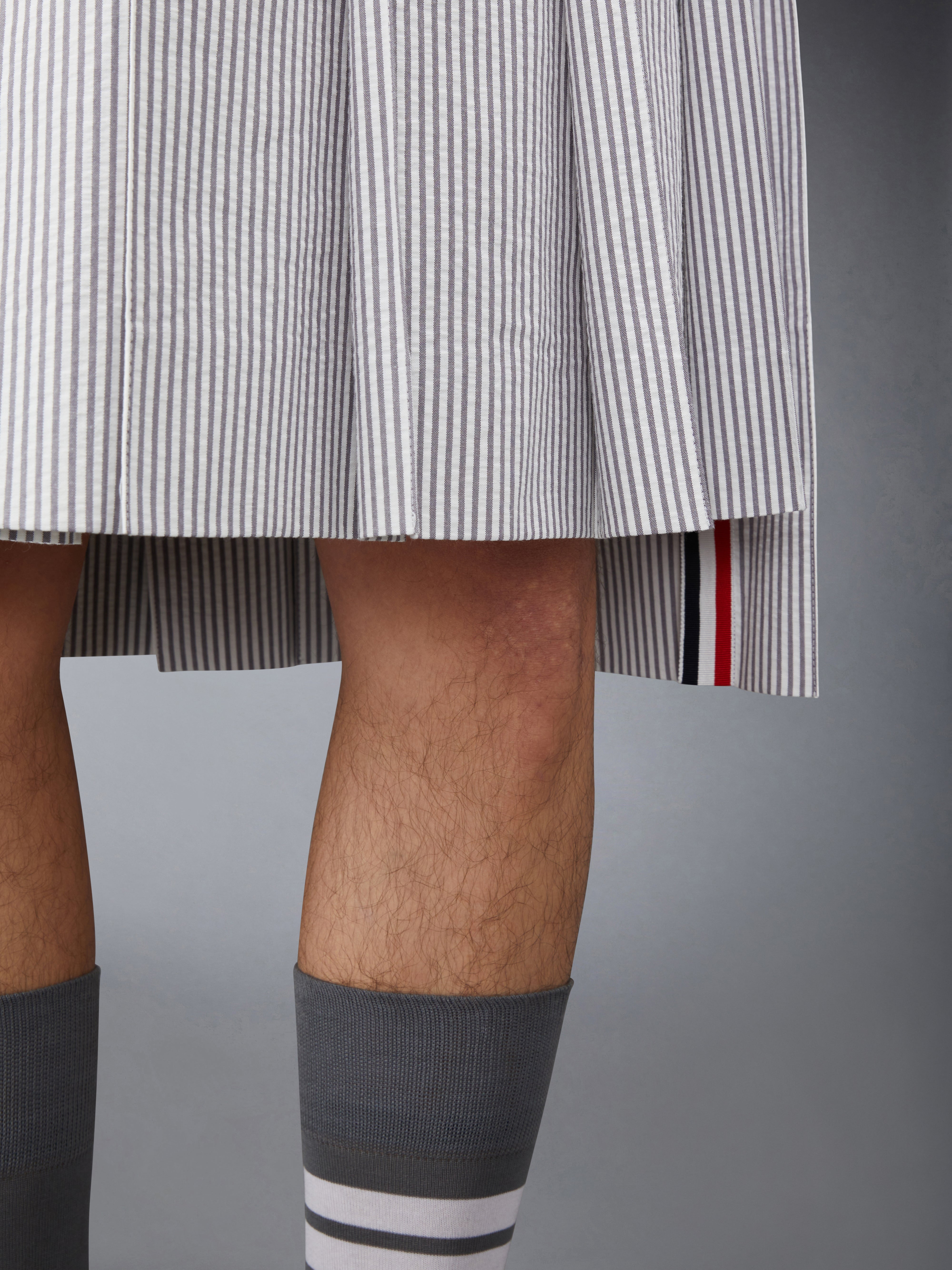 4 BAR’ SKIRT Seersucker Classic Midi Pleated Skirt | Thom Browne