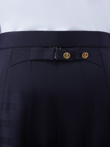 PLAIN WEAVE 4-BAR BACKSTRAP PLEATED SKIRT DARK BLUE