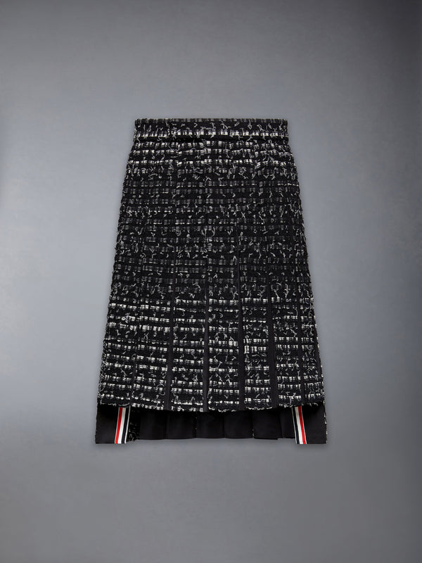 DENIM RIBBON TWEED CLASSIC RISE MIDI PLEATED SKIRT - featured image