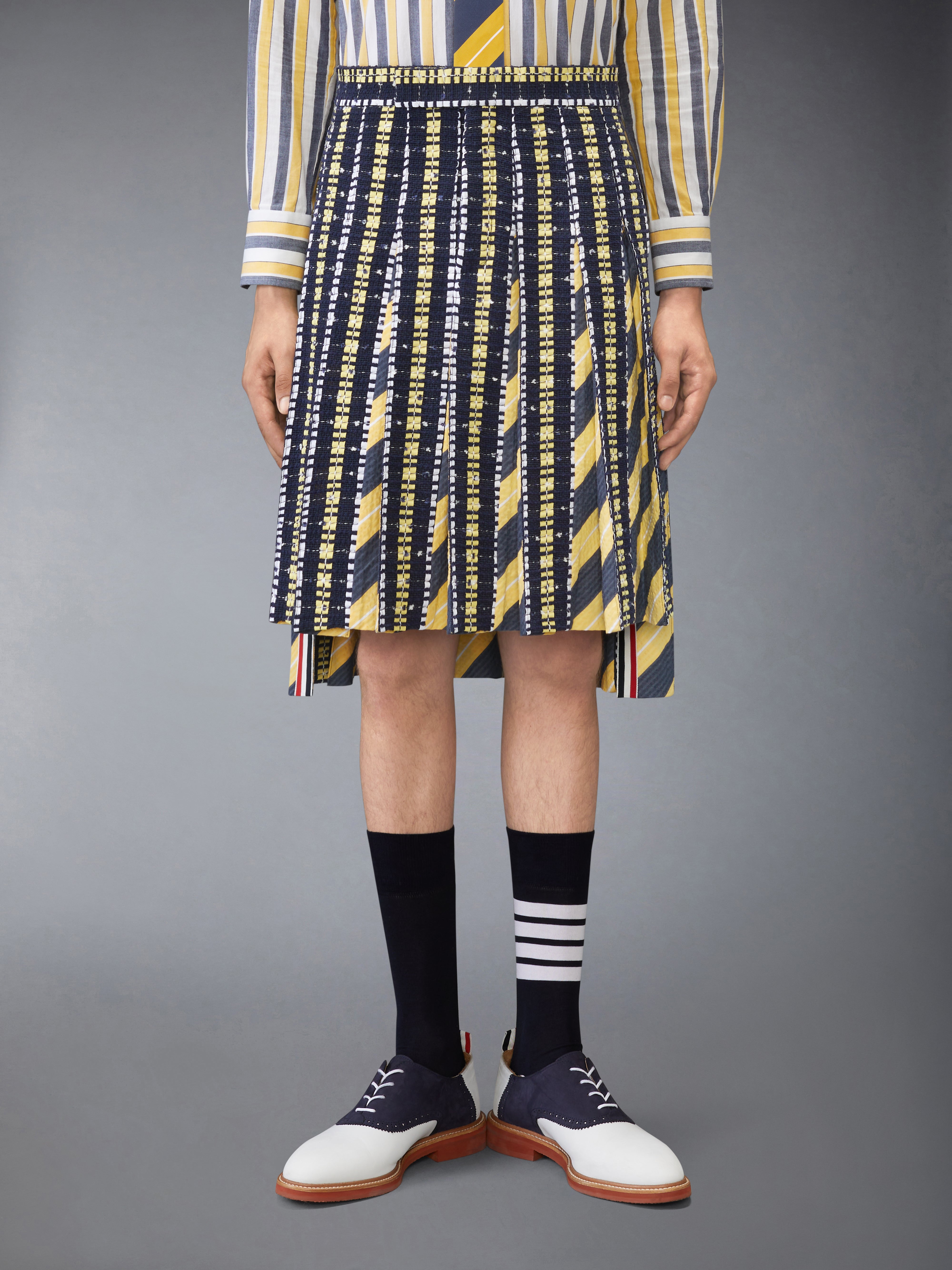 レップ ストライプ グログラン ツイード プリーツスカート | Thom Browne