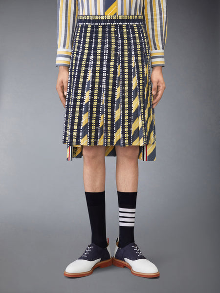 REPP STRIPE GROSGRAIN TWEED PLEATED SKIRT PALE YELLOW