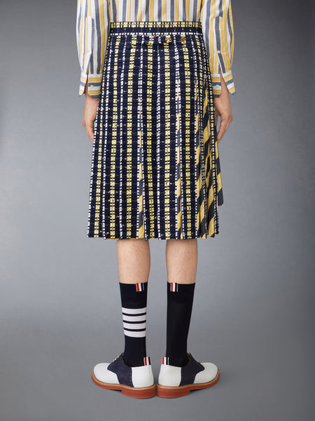 REPP STRIPE GROSGRAIN TWEED PLEATED SKIRT PALE YELLOW