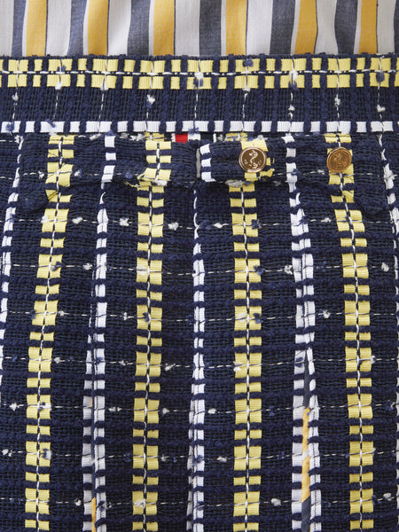 REPP STRIPE GROSGRAIN TWEED PLEATED SKIRT PALE YELLOW