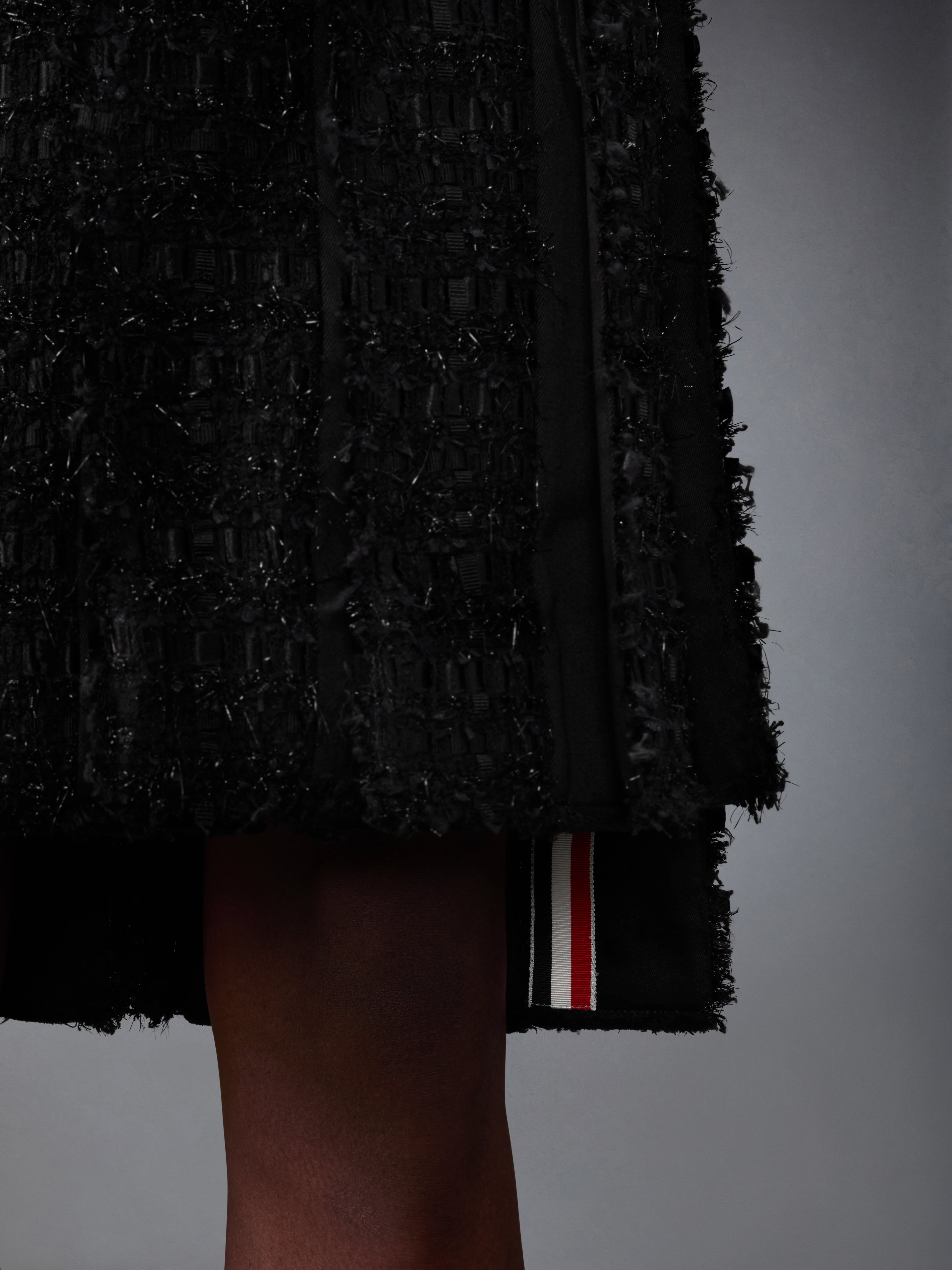 Satin Ribbon Tweed Frayed Pleated Skirt | Thom Browne