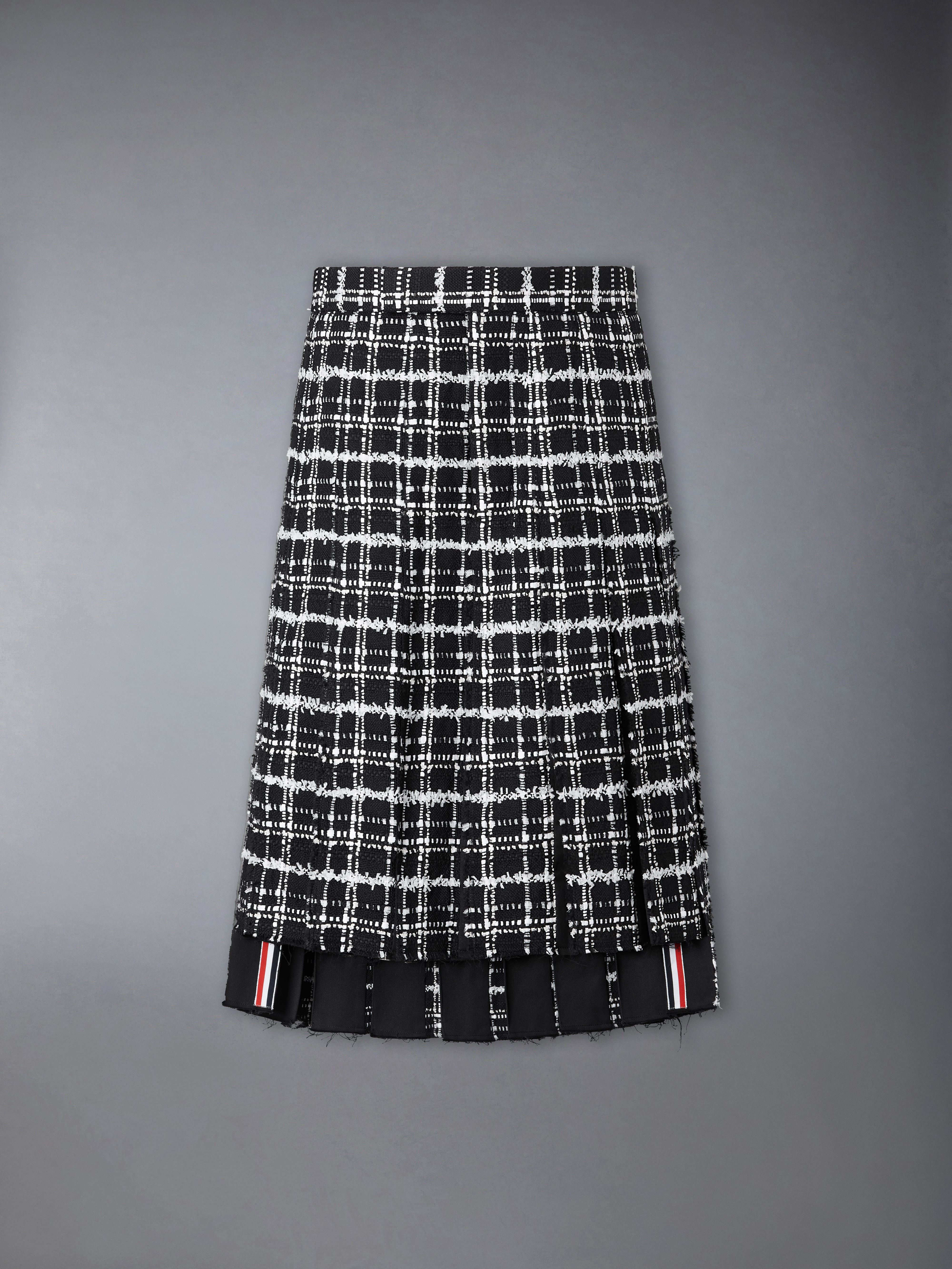 Ribbon Tweed Pleated Skirt With Fray Edge | Thom Browne