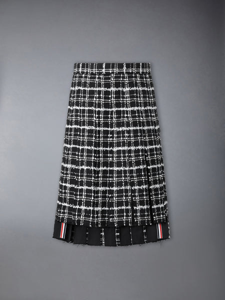 RIBBON TWEED PLEATED SKIRT WITH FRAY EDGE BLACK