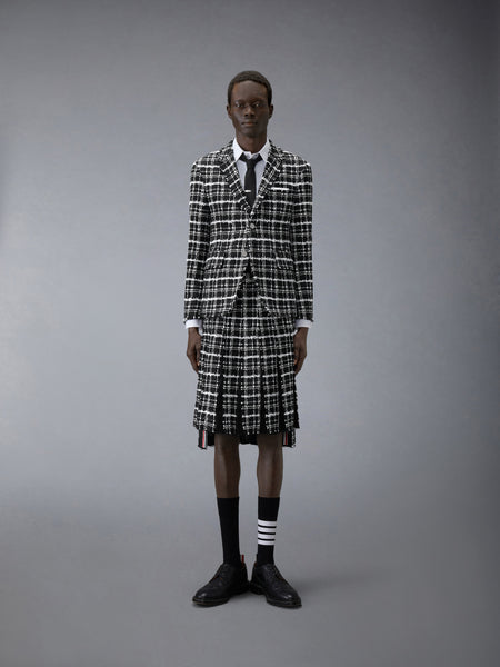 RIBBON TWEED PLEATED SKIRT WITH FRAY EDGE BLACK