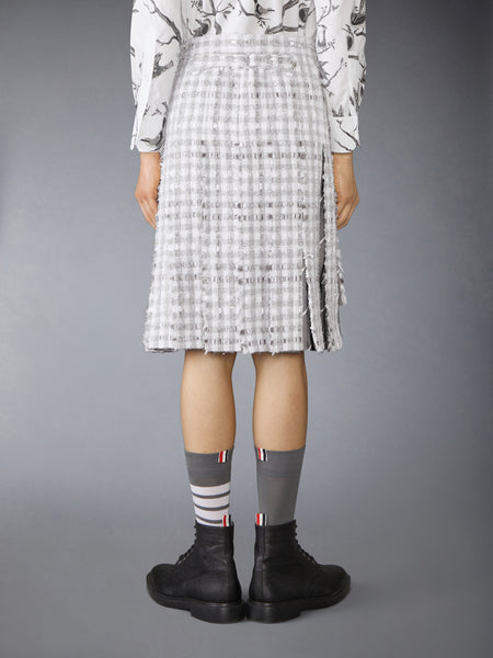 GINGHAM TWEED LOW RISE PLEATED SKIRT