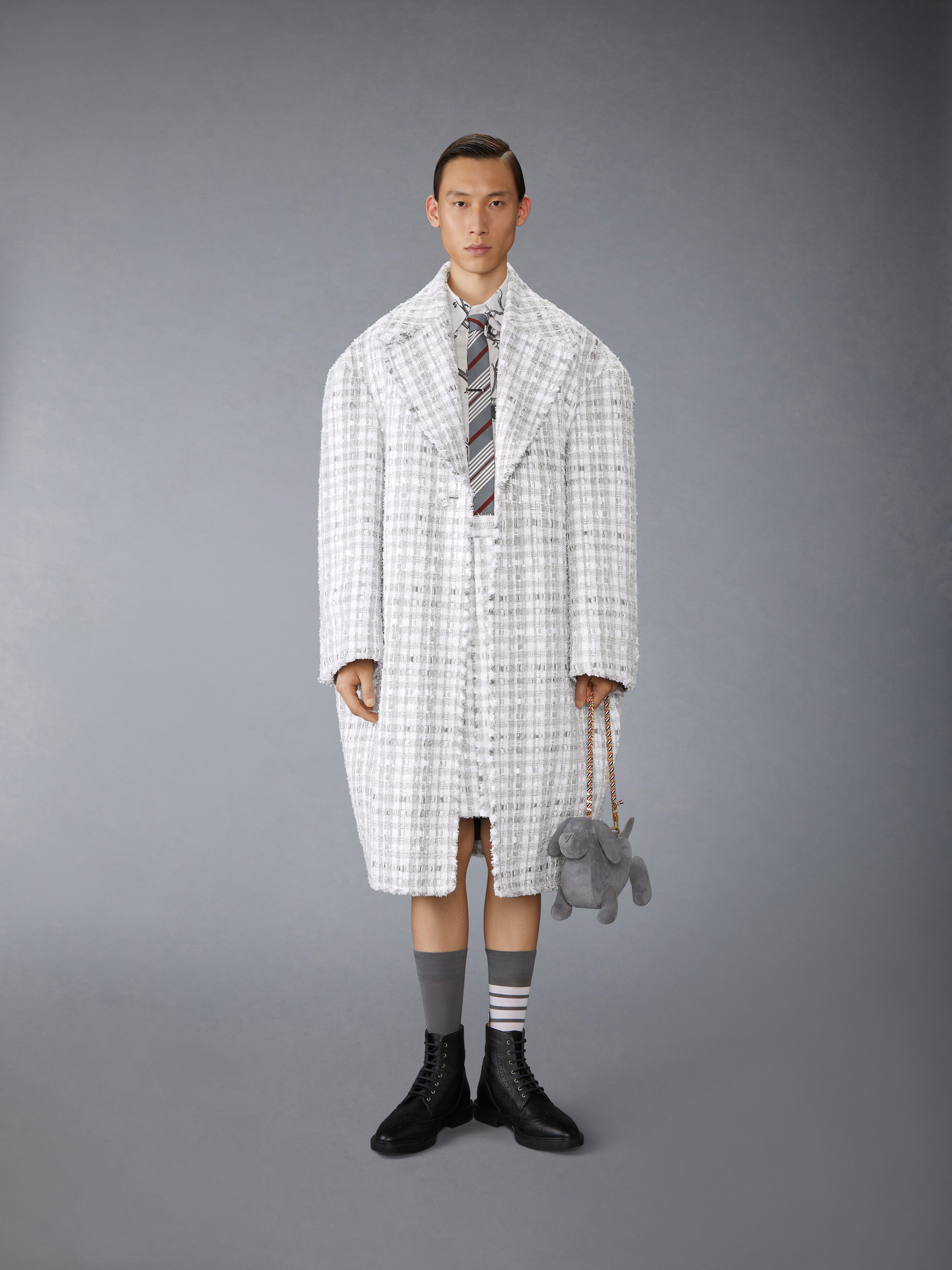 Gingham Tweed Low Rise Pleated Skirt | Thom Browne