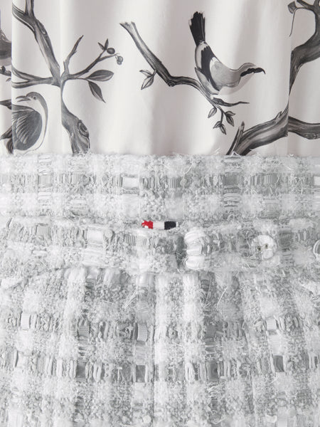 GINGHAM TWEED LOW RISE PLEATED SKIRT