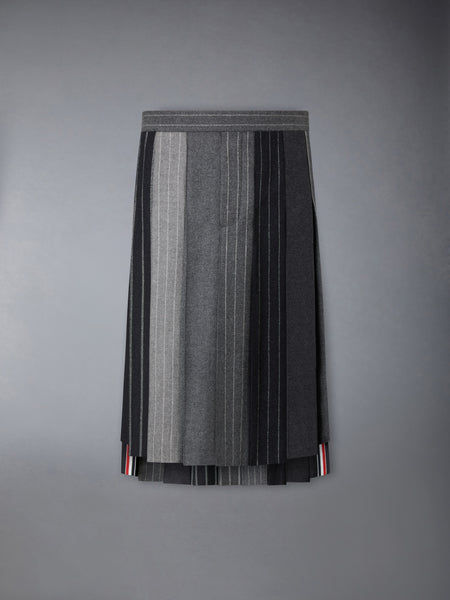 FLANNEL BANKER STRIPE PLEATED SKIRT MED GREY