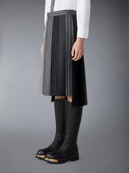 FLANNEL BANKER STRIPE PLEATED SKIRT MED GREY