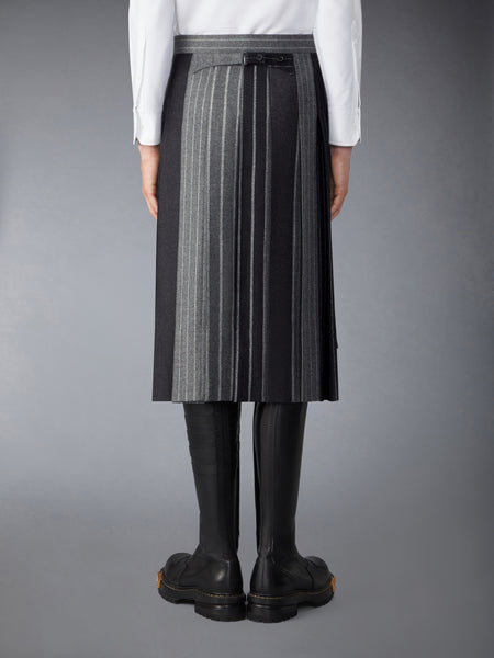 FLANNEL BANKER STRIPE PLEATED SKIRT MED GREY