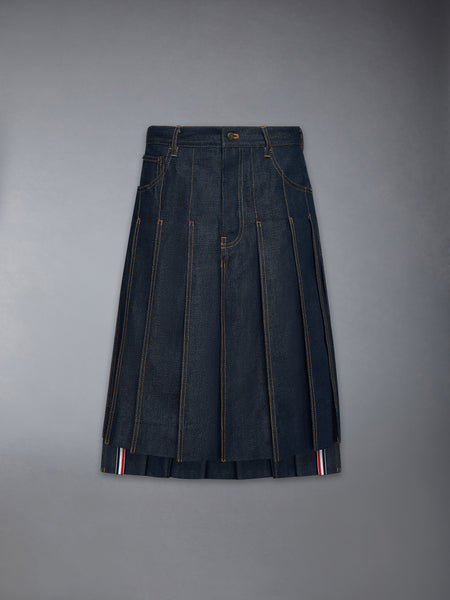 SELVEDGE DENIM 5-POCKET PLEATED SKIRT NAVY