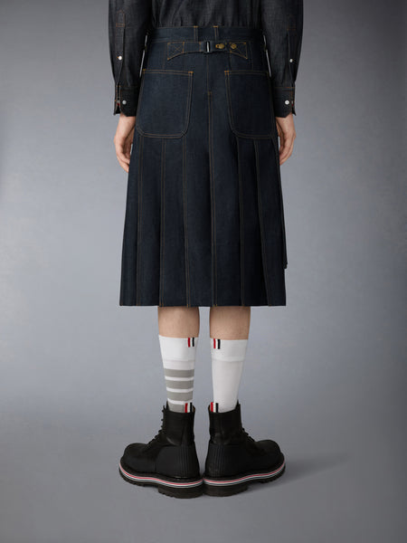 SELVEDGE DENIM 5-POCKET PLEATED SKIRT NAVY