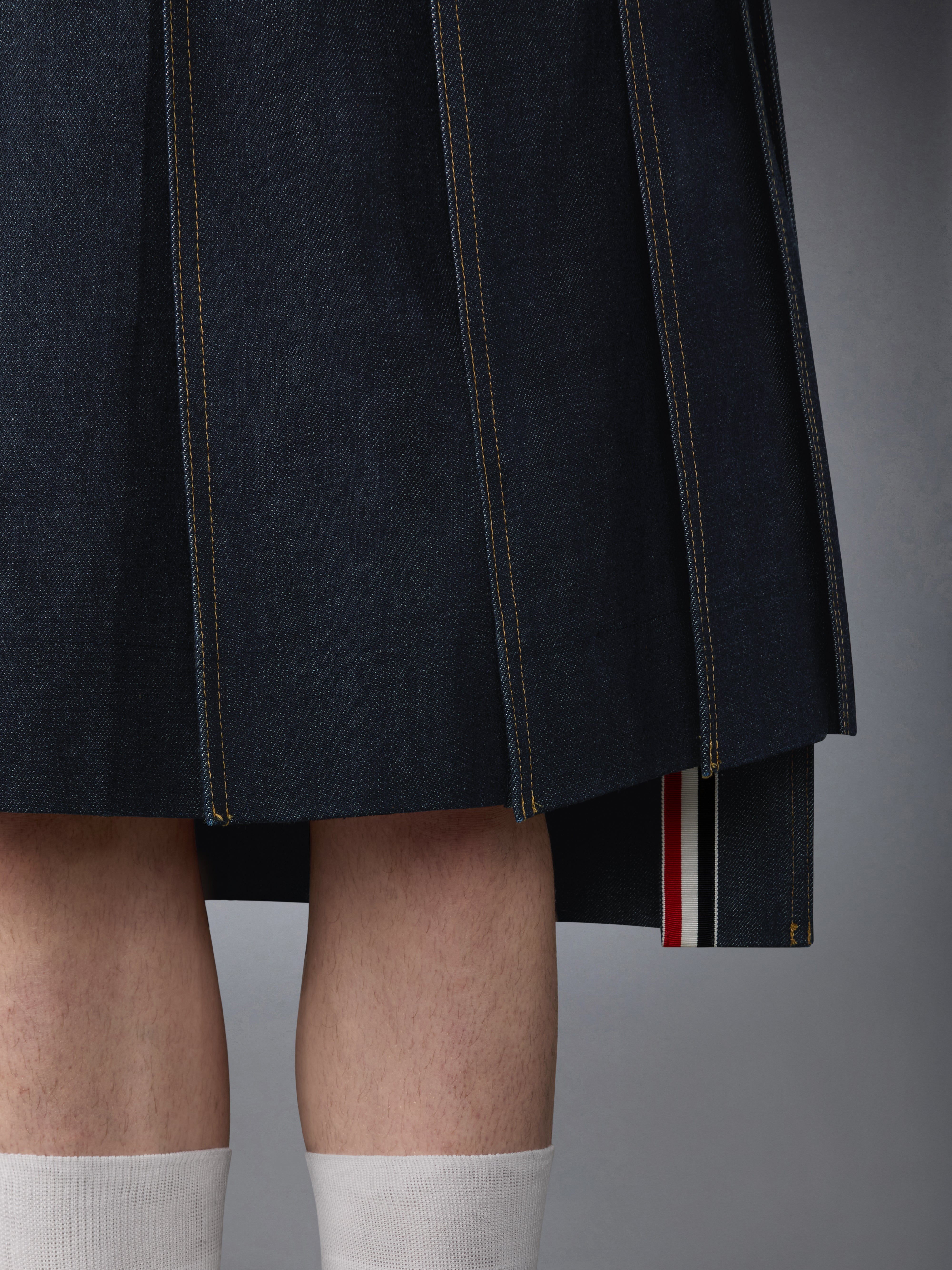 Selvedge Denim Backstrap Pleated Skirt | Thom Browne