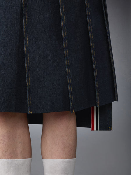 SELVEDGE DENIM 5-POCKET PLEATED SKIRT NAVY