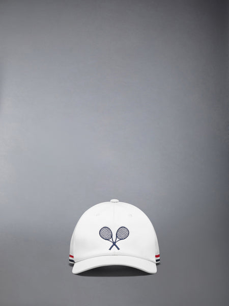 COTTON TWILL TENNIS RACQUET EMBROIDERY BASEBALL CAP WHITE