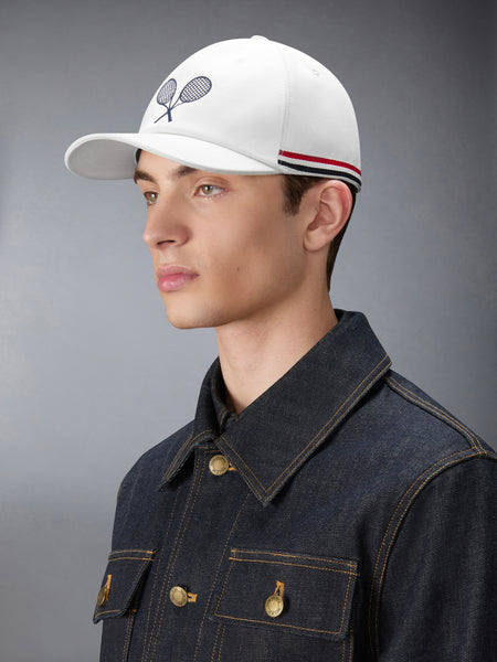 COTTON TWILL TENNIS RACQUET EMBROIDERY BASEBALL CAP WHITE