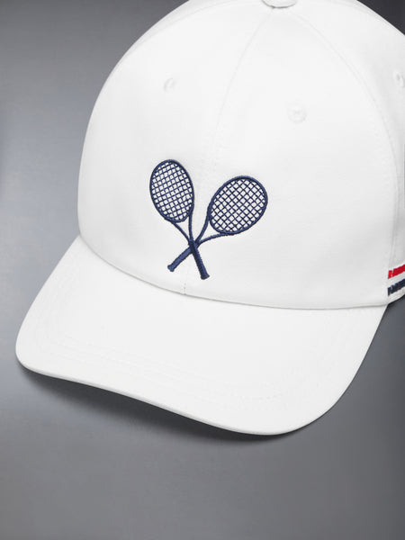 COTTON TWILL TENNIS RACQUET EMBROIDERY BASEBALL CAP WHITE
