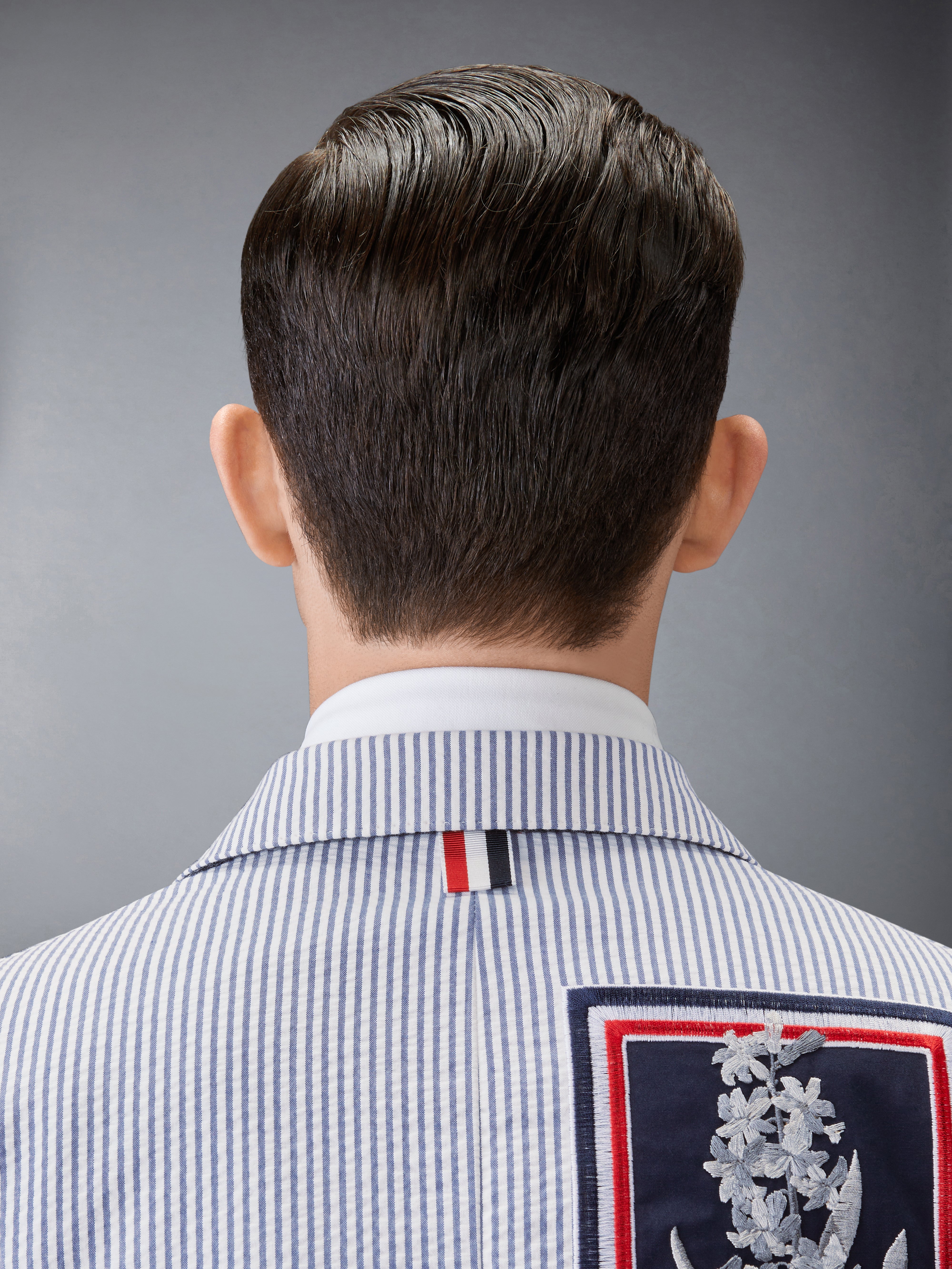 Classic Seersucker Framed Floral Sport Coat | Thom Browne Classic Seersucker Framed Floral Sport Coat | Thom Browne