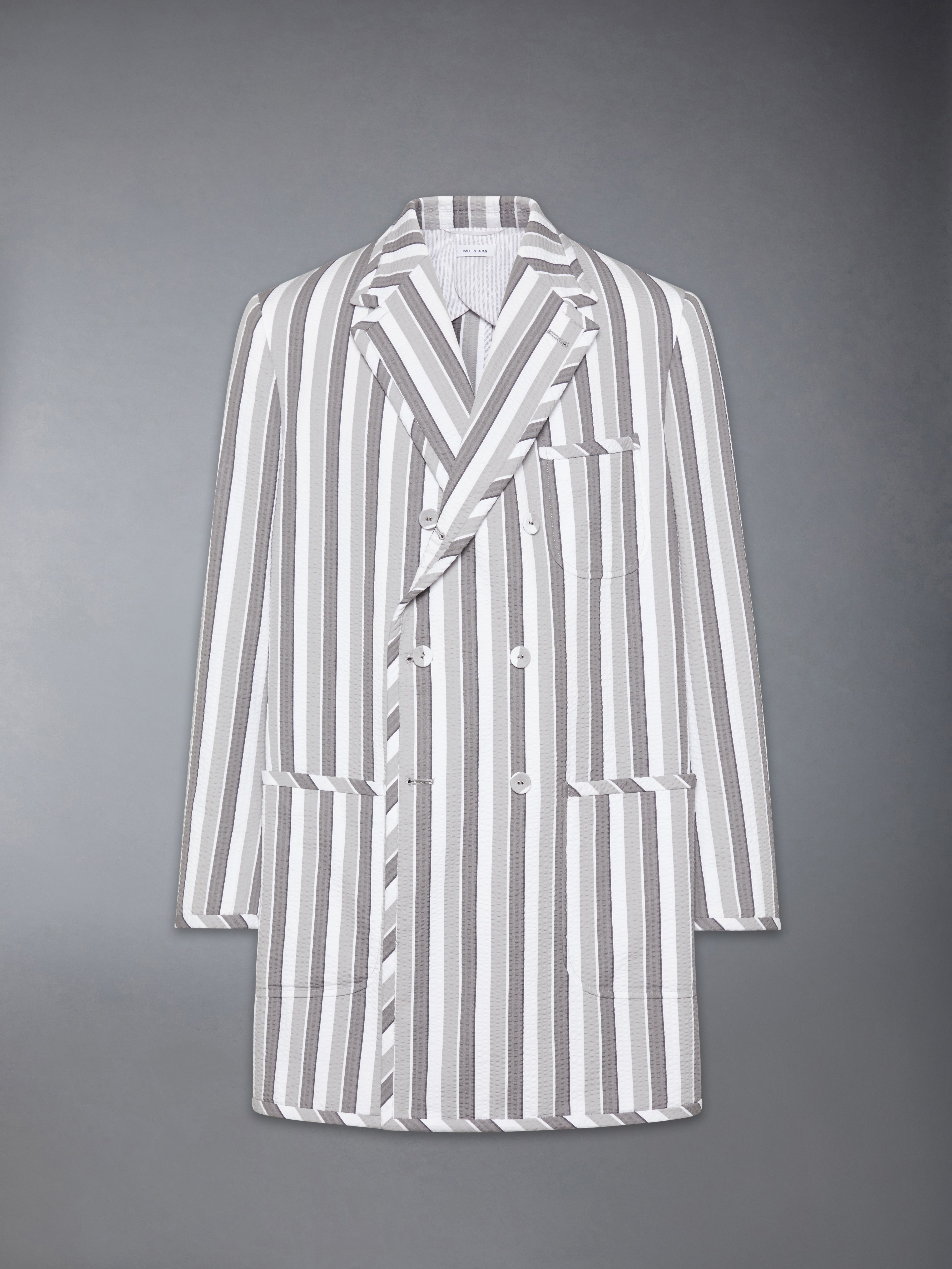 Repp Stripe Seersucker Oversized Sportcoat | Thom Browne