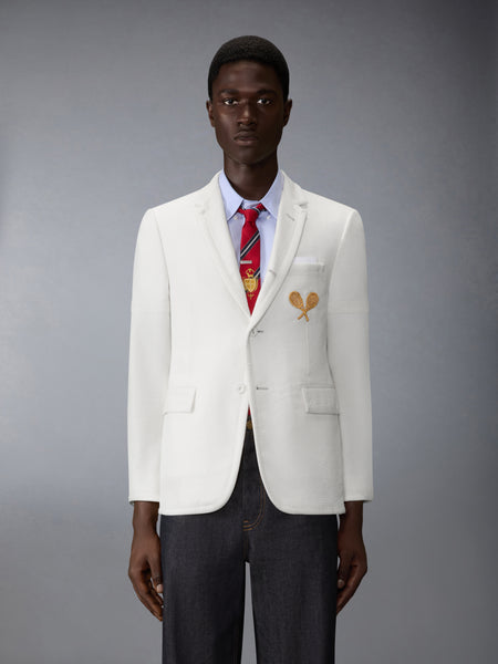 WOOL SEERSUCKER TENNIS EMBROIDERY ARMBAND SPORTCOAT WHITE