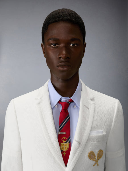 WOOL SEERSUCKER TENNIS EMBROIDERY ARMBAND SPORTCOAT WHITE