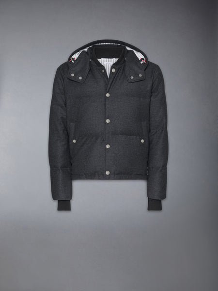 WOOL FLANNEL DOWN FILL DETACHABLE HOOD BOMBER DARK GREY