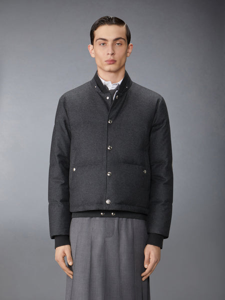 WOOL FLANNEL DOWN FILL DETACHABLE HOOD BOMBER DARK GREY