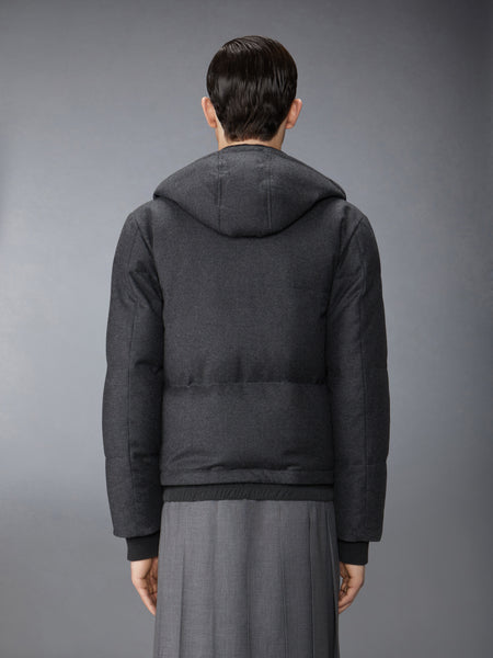WOOL FLANNEL DOWN FILL DETACHABLE HOOD BOMBER DARK GREY