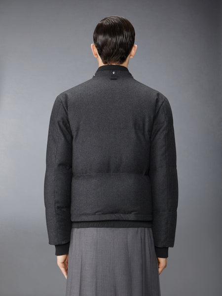 WOOL FLANNEL DOWN FILL DETACHABLE HOOD BOMBER DARK GREY