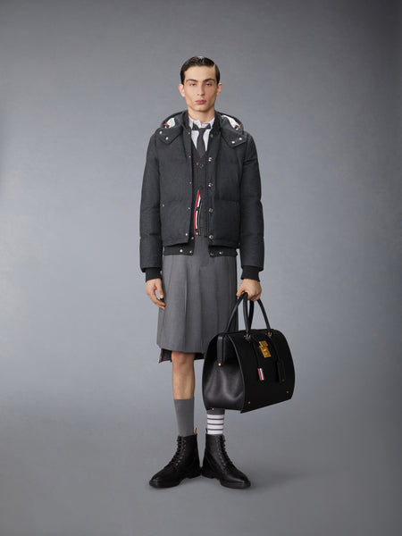 WOOL FLANNEL DOWN FILL DETACHABLE HOOD BOMBER DARK GREY