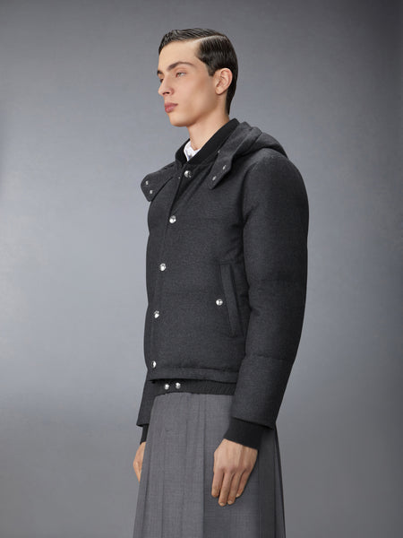 WOOL FLANNEL DOWN FILL DETACHABLE HOOD BOMBER DARK GREY