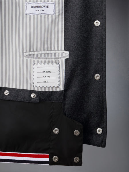 WOOL FLANNEL DOWN FILL DETACHABLE HOOD BOMBER DARK GREY