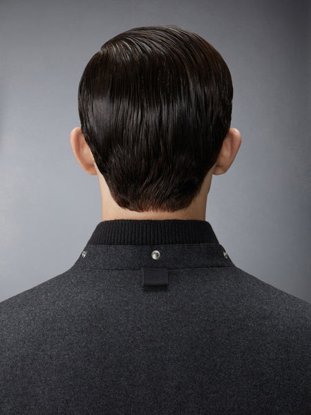 WOOL FLANNEL DOWN FILL DETACHABLE HOOD BOMBER DARK GREY