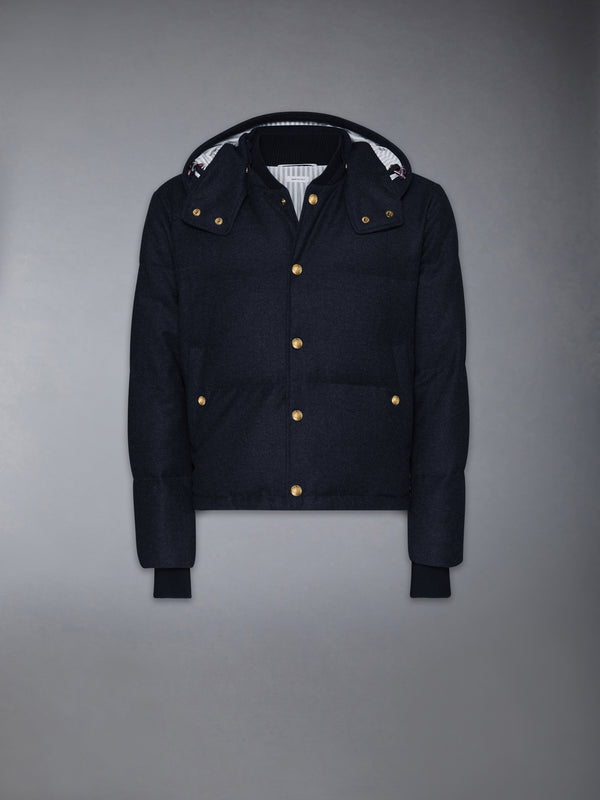 DOWNFILL SNAP FRONT DETACHABLE HOOD BOMBER W/ TONAL GROSGRAIN IN WOOL FLANNEL - featured image