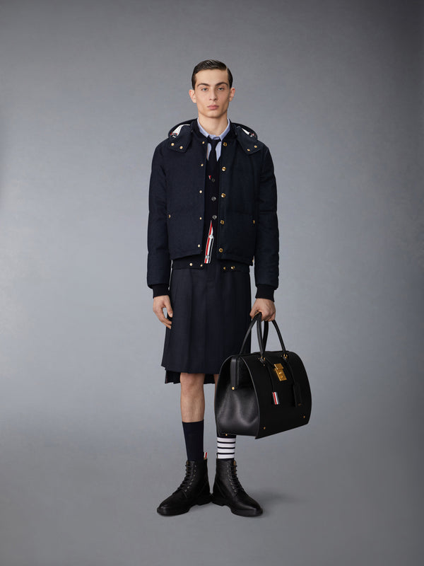 DOWNFILL SNAP FRONT DETACHABLE HOOD BOMBER W/ TONAL GROSGRAIN IN WOOL FLANNEL - image 5