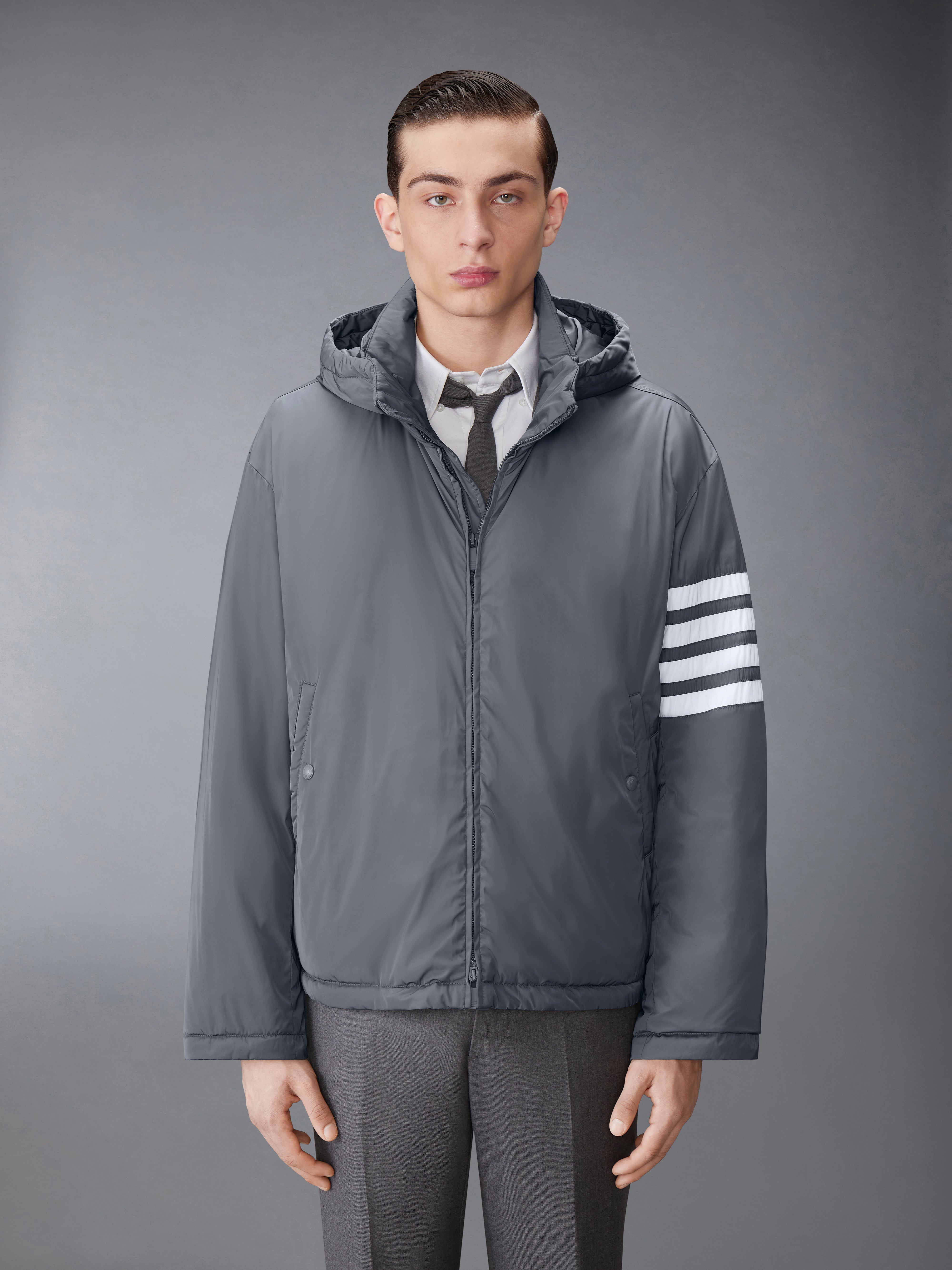 Poly Twill 4 Bar Down Fill Zip Hoodie Jacket | Thom Browne
