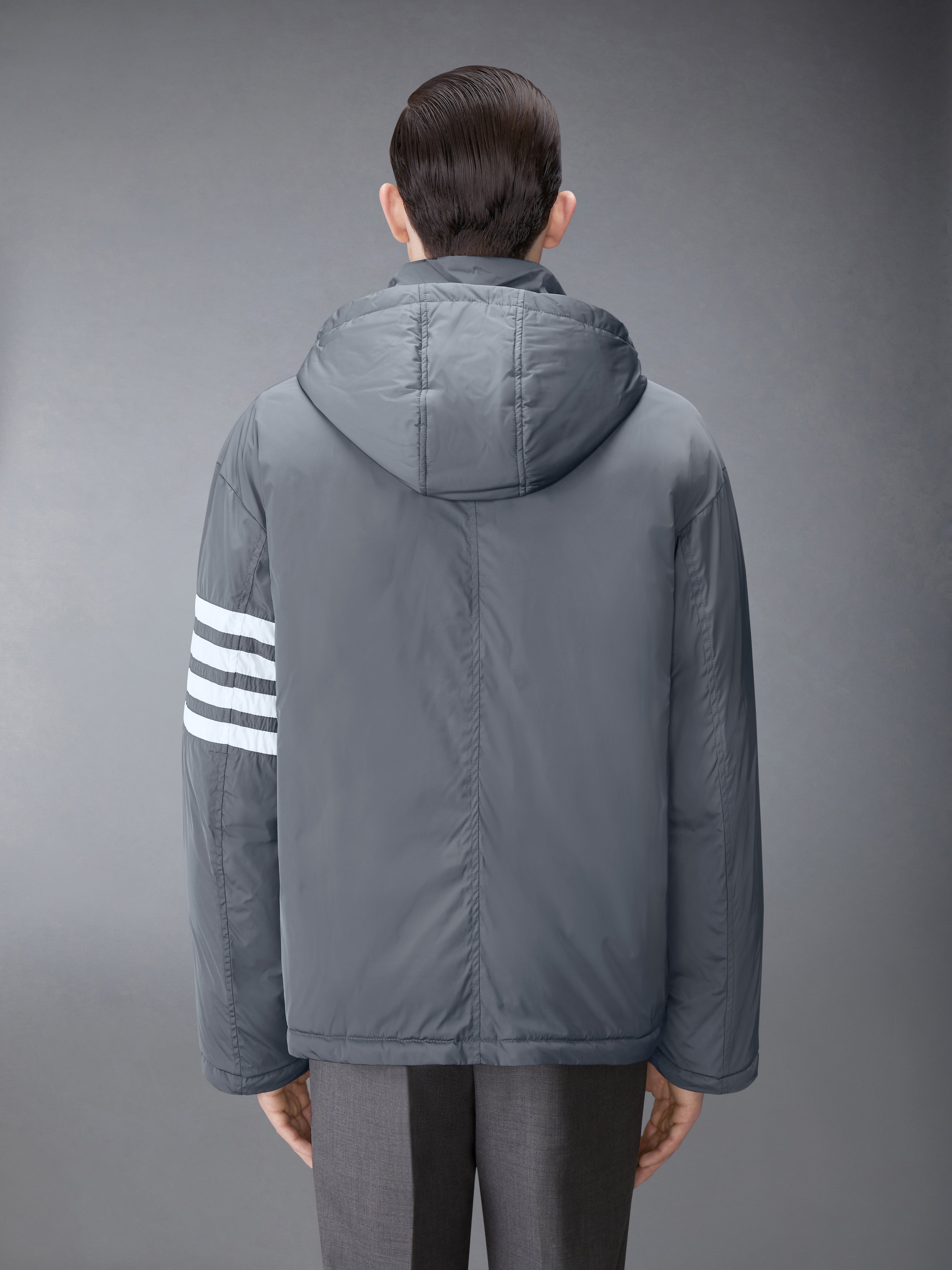 Poly Twill 4 Bar Down Fill Zip Hoodie Jacket | Thom Browne Poly Twill 4 Bar Down Fill Zip Hoodie Jacket | Thom Browne