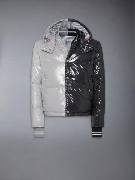 FUNMIX GLOSSY TECH DOWN FILL DETACHABLE HOOD BOMBER LT GREY